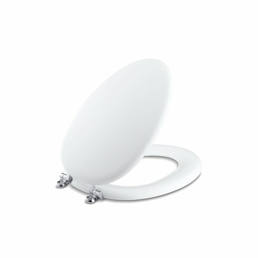 Home Goods * | Best Sale Kohler Kathryn Elongated Toilet Seat With Polished Chrome Hinges White (K-4701-Cp-0)