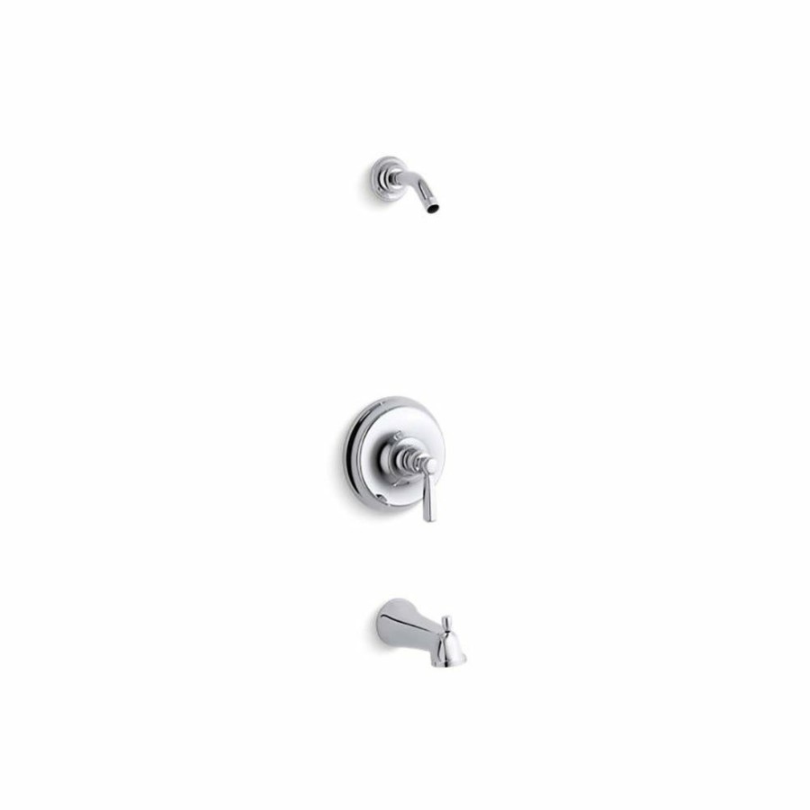 Home Goods * | Best Sale Kohler Bancroft Rite-Temp Bath And Shower Valve Trim With Metal Lever Handle And Slip-Fit Spout Less Showerhead Polished Chrome