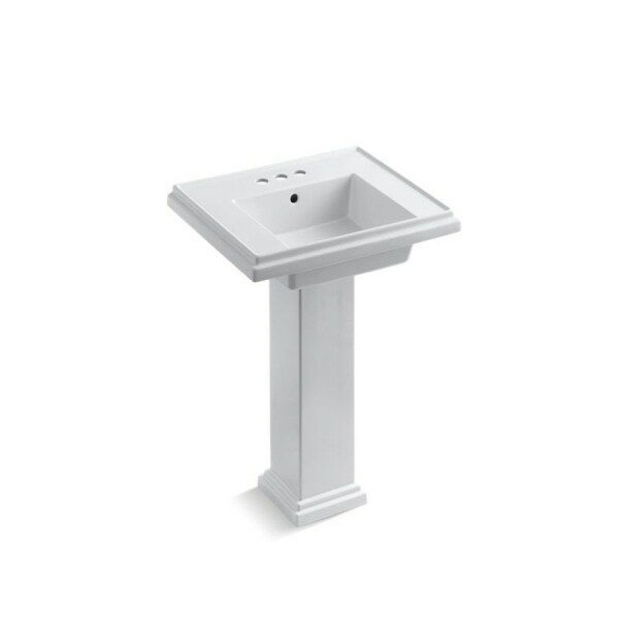 Home Goods * | Best Sale Kohler Tresham 24 Pedestal Bathroom Sink With 4 Centerset Faucet Holes Cashmere (K-2844-4-K4) White