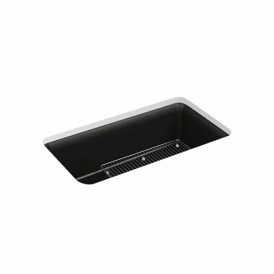 Home Goods * | Best Pirce Kohler Cairn 33-1/2 X 18-5/16 X 10-1/8 Neoroc Undermount Single-Bowl Kitchen Sink With Rack Matte Black