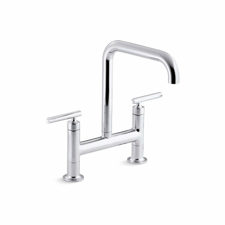 Home Goods * | Best Reviews Of Kohler Purist Two-Hole Deck-Mount Bridge Kitchen Sink Faucet With 8-3/8 Spout (K-7547-4-Cp)