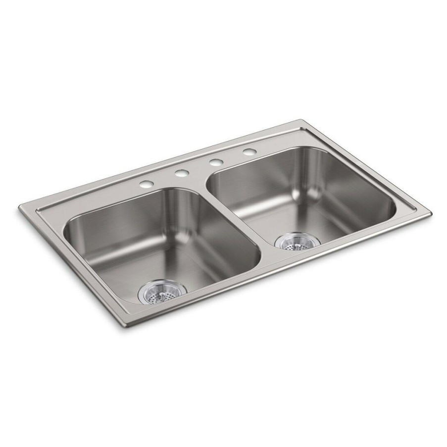 Home Goods * | Best Deal Kohler Toccata 33 X 22 X 6 Top-Mount Double-Equal Bowl Kitchen Sink (K-4015-4-Na)