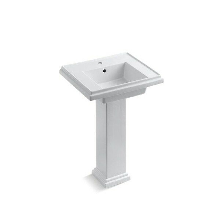 Home Goods * | Best Sale Kohler Tresham 24 Pedestal Bathroom Sink With Single Faucet Hole Cashmere (K-2844-1-K4) White