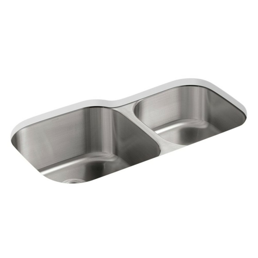 Home Goods * | Best Pirce Kohler Undertone 35-1/8 X 20-1/8 X 9-3/4 Undermount Double-Bowl Extra Large/Medium Kitchen Sink